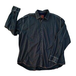 EQ Rooster Men's size 3XL Black Dot White Trim Button Up Shirt Long Sleeve
